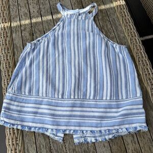 Cloth & Stone Blue and White Striped Halter with frayed edge